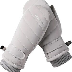 Winter Ski White Mittens